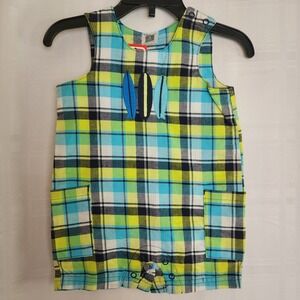 Carters Plaid Surfboard Romper‎ Sleeveless Pockets Summer Outfit 3 Months